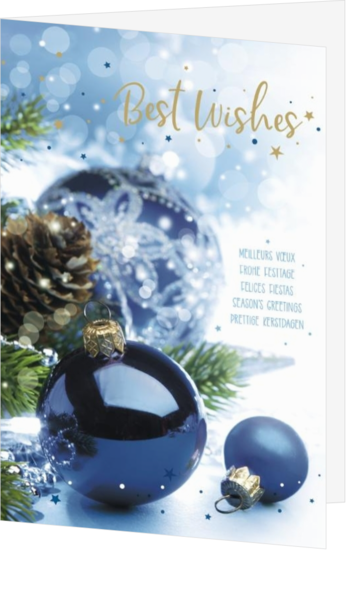 Kerstkaart - Blauwe sfeervolle kerstballen