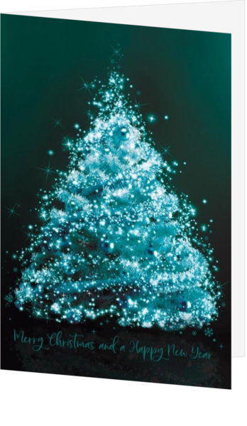Kerstkaart - Sprookjesachtige turquoise kerstboom
