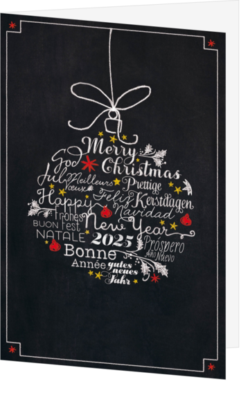 Carte de Vœux - Tableau noir avec boule de Noël typographique
