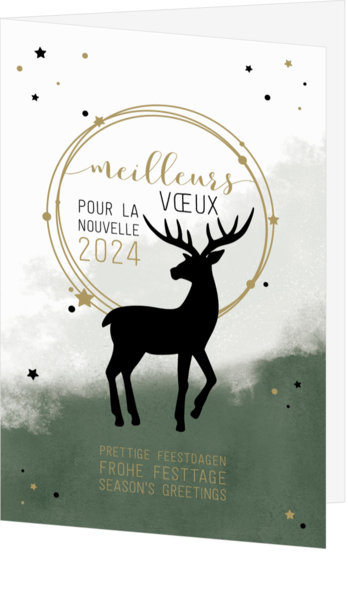 Carte de Vœux - Rennes sur aquarelle verte