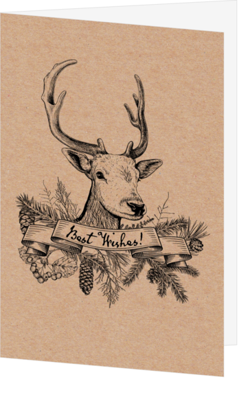 Kerstkaart - Vintage tekening hert