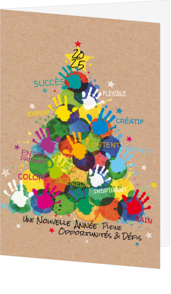 Carte de Vœux - Arbre de Noël avec des mains colorées