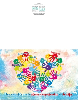 Carte de Vœux   Joyeuses mains colorées Verso/Recto