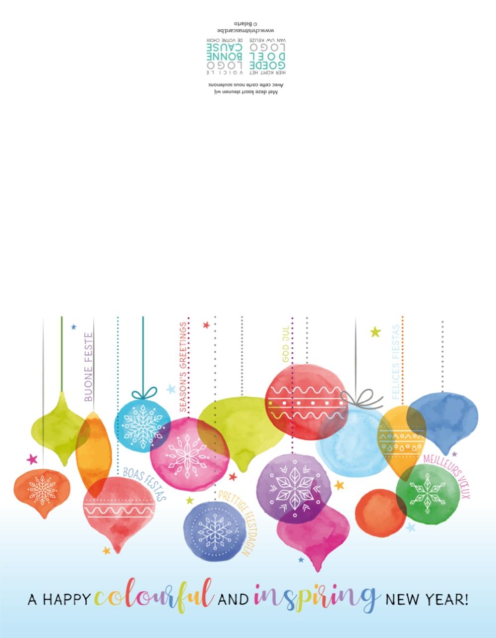 Kerstkaart   Aquarel kerstballen in zachte kleuren Achterkant/Voorkant